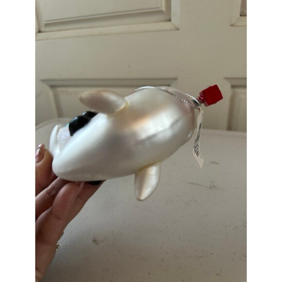 NWT Macy's Holiday Lane Glass Blown Santa Riding Narwal Christmas Ornament - Picture 4 of 4